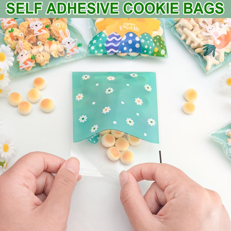 ZYLOP 100 Pcs Easter Cookie Bags - 4" x 4" Self-Sealing Easter Cellophane Treat Bags, 4 Adorable Designs Small Clear Plastic Candy Bags for Spring Party Favors, Mini Goodie Bags for Egg Fillers & Snacks - Image 3