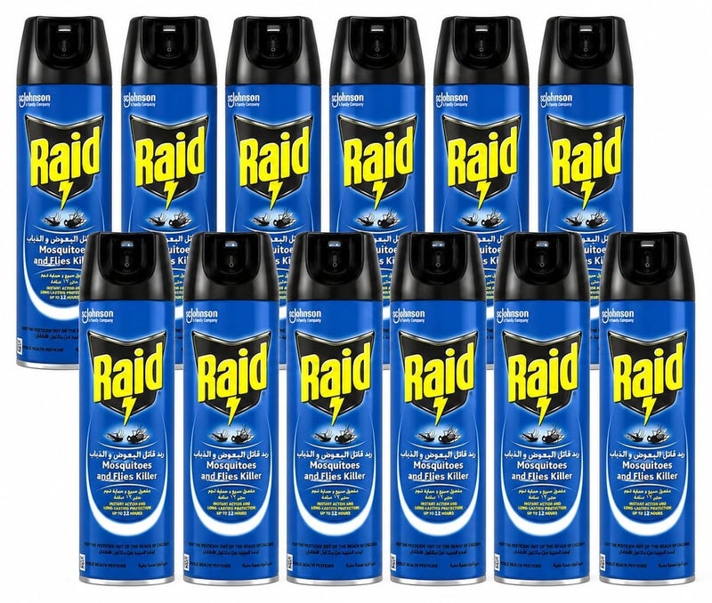 RAID Mosquito and fly killer spray, fast action, 12 packs * 300 ml - Image 1