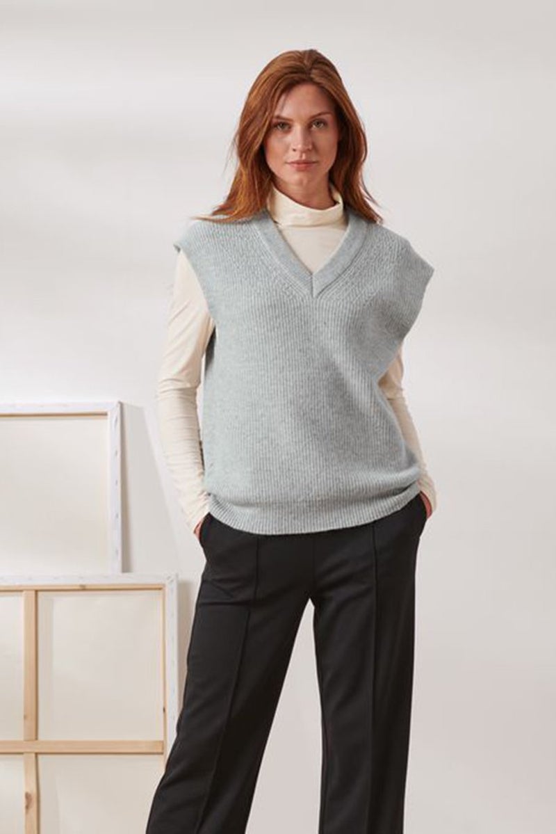 Tchibo Women V-Neck Knitted Sweater Vest, Grey - Image 1