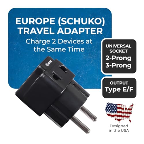 OREI India Europe Travel Adapter, India to Europe (Schuko) Plug, Type E/F European Plug Adapter - 2 in 1 - Perfect for Laptop, Camera Charger and More - CE, RoHS - Black - 5 Years Warranty - Image 2