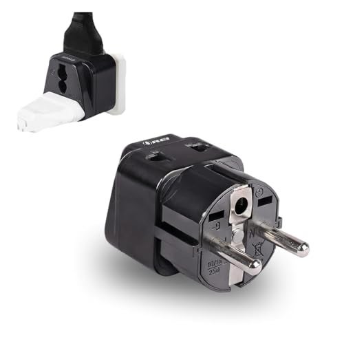 OREI India Europe Travel Adapter, India to Europe (Schuko) Plug, Type E/F European Plug Adapter - 2 in 1 - Perfect for Laptop, Camera Charger and More - CE, RoHS - Black - 5 Years Warranty - Image 1