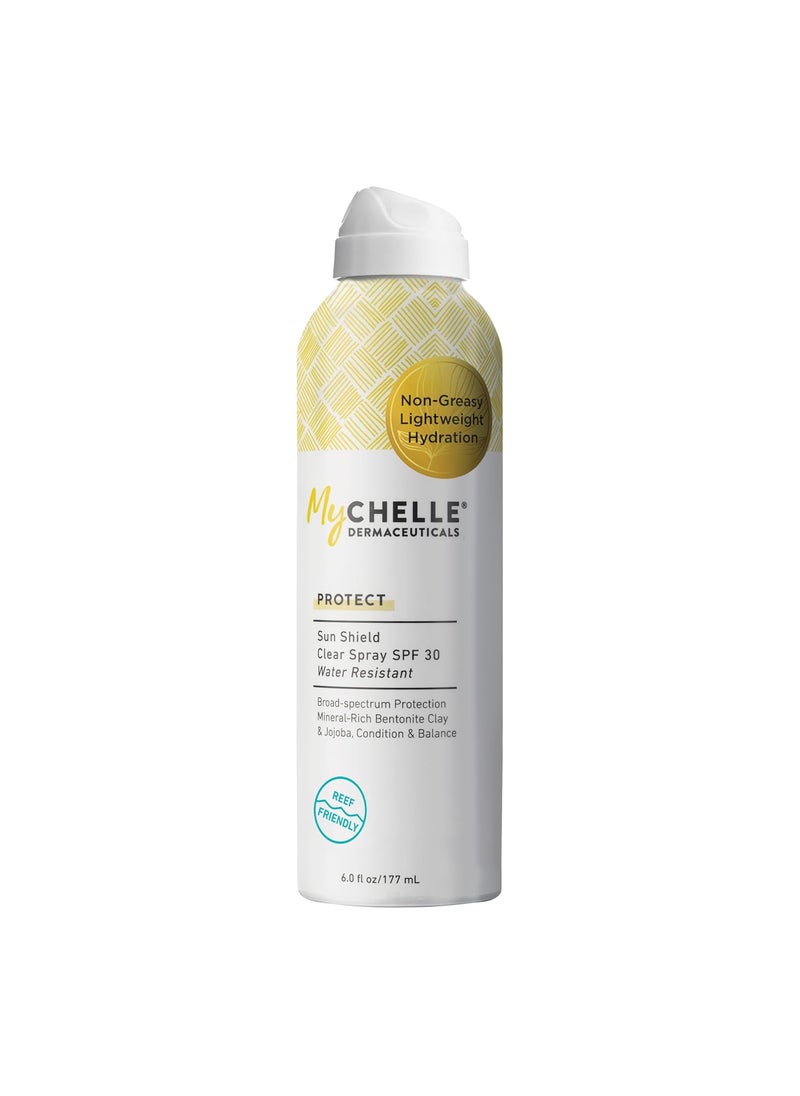 MyChelle Dermaceuticals - MyChelle Dermaceuticals Sun Shield Clear Spray SPF 30 (6 Fl Oz) - Liquid Zinc Sunscreen Spray with Bentonite Clay and Jojoba - Balances Oil Levels and Conditions Skin - Water Resistant for 80 Minutes - Image 1