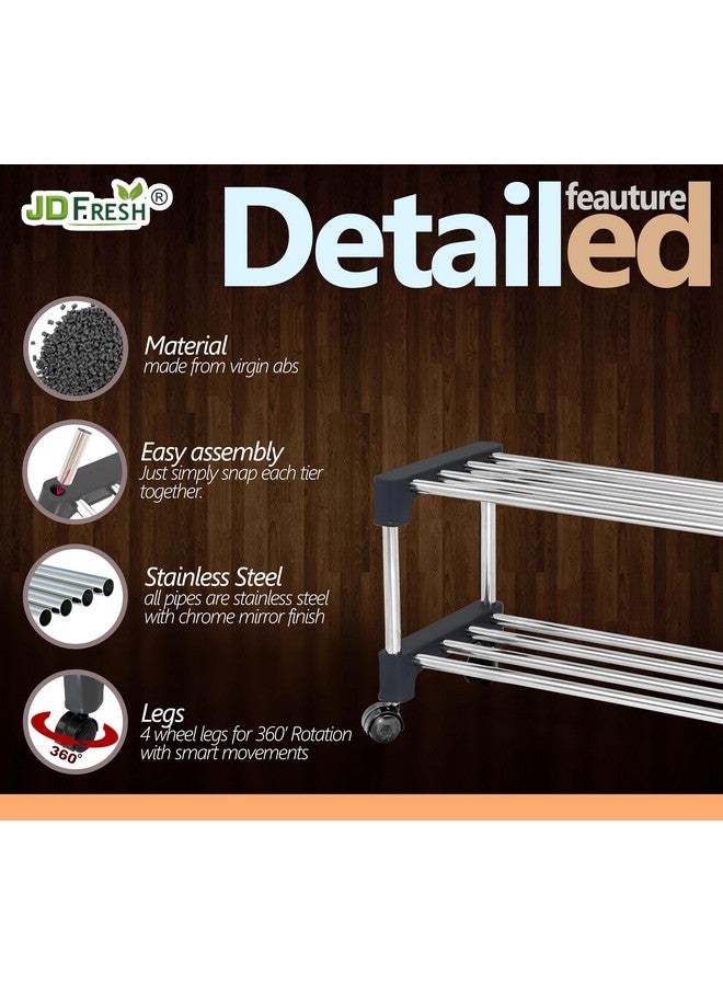 JD FRESH Shoe Rack/Silper Stand/Stainless Steel Shoe Stand with Wheel/Movable Shoe Rack for Home/Multi-Purpose Footwear Rack/Books/Newspaper/Plants - 2 Tier (Silver and Black) - Image 4