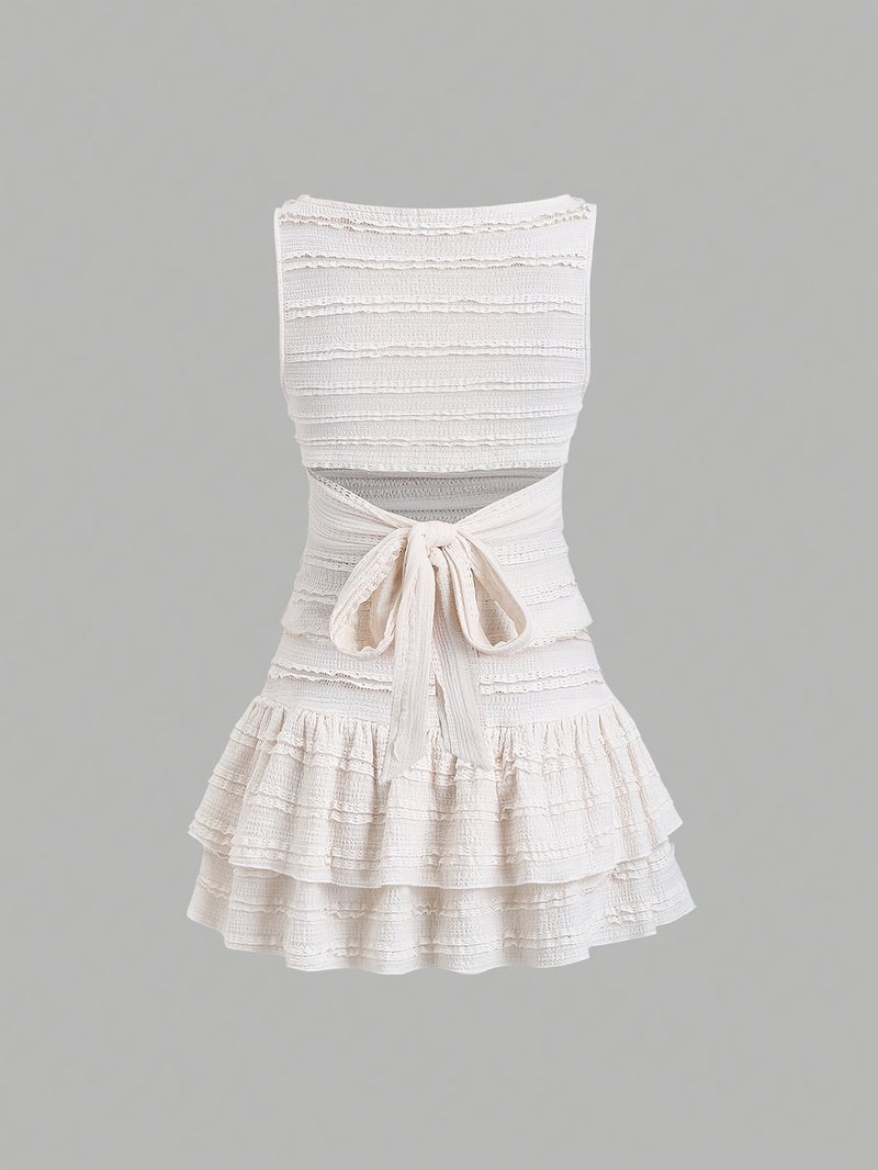 Women's Fashion Solid Color Pleated Sleeveless Top And Mini Skirt 2pcs Set - Image 4