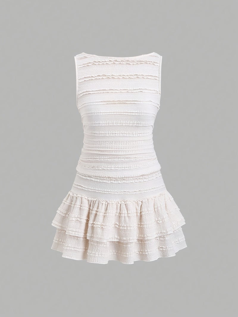 Women's Fashion Solid Color Pleated Sleeveless Top And Mini Skirt 2pcs Set - Image 3