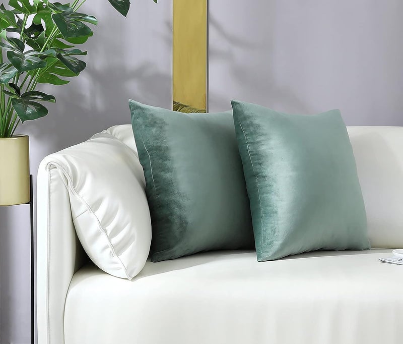 mixeoo Comfy Sage Green Throw Pillow Covers Decorative Square Solid Thick Velvet Super Soft Cushion Cases Home Decor for Sofa Couch Living Room Chair, Set of 2, 18 x 18 Inch - Image 3