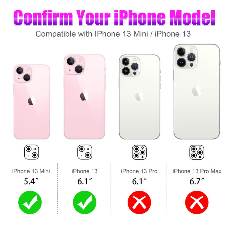 AGVEE 3+3 6 Pack for iPhone 13 6.1" / 13 Mini 5.4" Camera Lens Protector, Bling Diamond & Bling Glitter Metal Ring 9H Tempered HD Glass Camera Cover Film, Bling-Pink - Image 2
