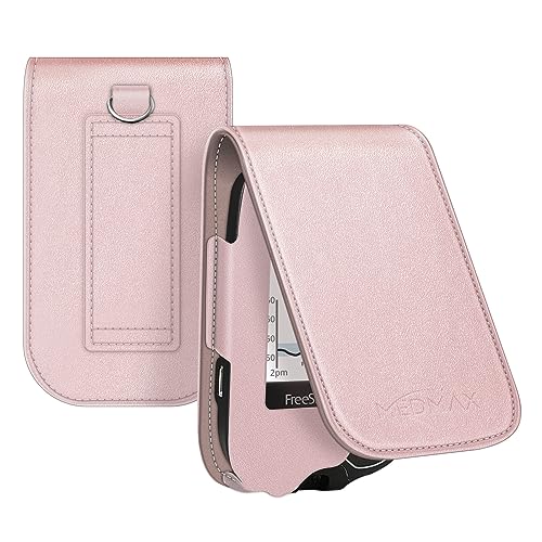 MEDMAX PU Leather Protective Case for Freestyle Libre 3 2 / Libre Reader, Lightweight Shockproof Diabetic Storage Carrying Case with Carabiner Clip and Handle (Rose Gold) - Image 1