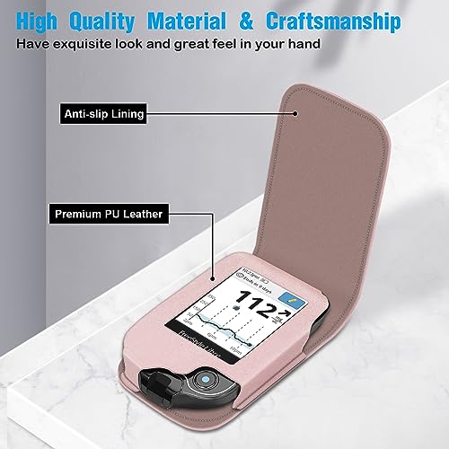 MEDMAX PU Leather Protective Case for Freestyle Libre 3 2 / Libre Reader, Lightweight Shockproof Diabetic Storage Carrying Case with Carabiner Clip and Handle (Rose Gold) - Image 3