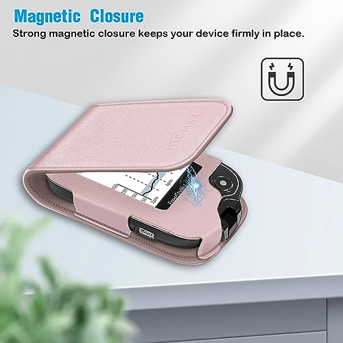 MEDMAX PU Leather Protective Case for Freestyle Libre 3 2 / Libre Reader, Lightweight Shockproof Diabetic Storage Carrying Case with Carabiner Clip and Handle (Rose Gold) - Image 4