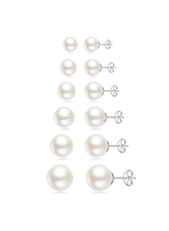 Senteria 925 Sterling Silver Pearl Earrings Studs Set Hypoallergenic Small Stud Earrings Lightweight Shiny Earrings Studs For Women 6 Pairs 3-10Mm  - Image 1