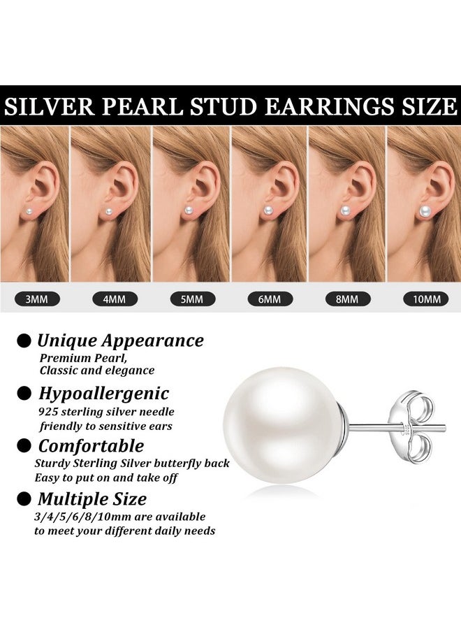 Senteria 925 Sterling Silver Pearl Earrings Studs Set Hypoallergenic Small Stud Earrings Lightweight Shiny Earrings Studs For Women 6 Pairs 3-10Mm  - Image 4