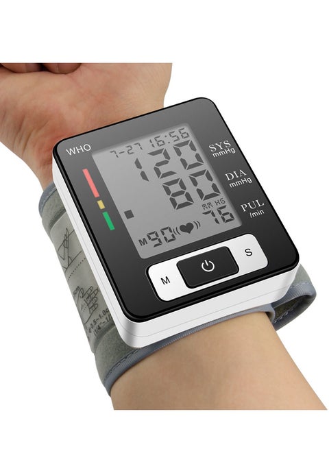 Portable Wrist Sphygmomanometer for Home Use with 90 Measurement Memory Function, Adjustable Cuff Blood Pressure Monitor.