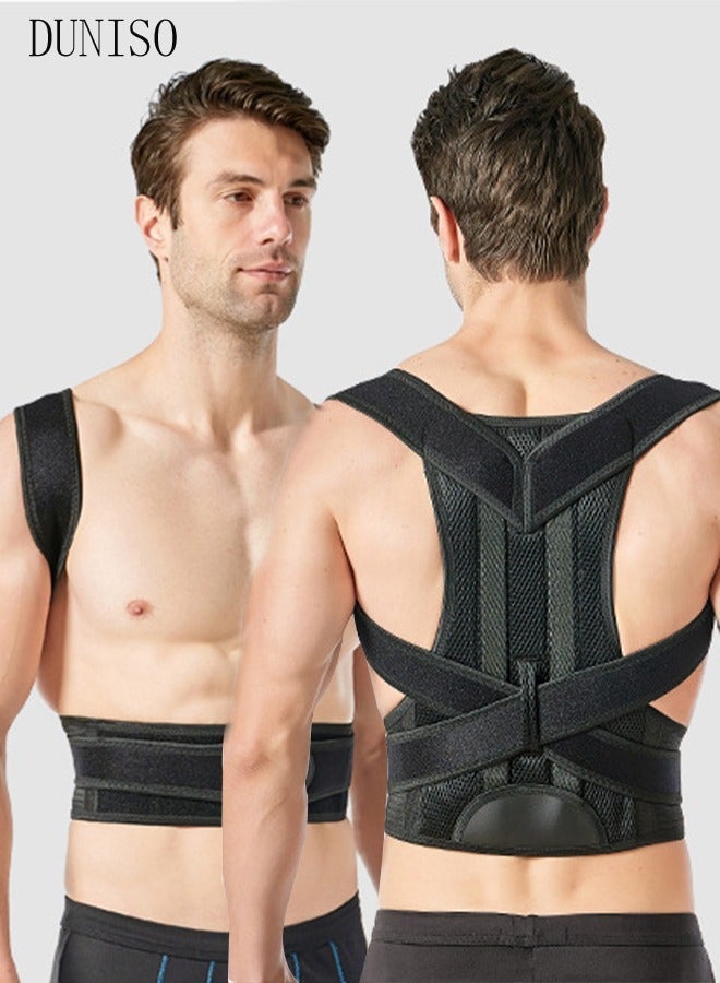 DUNISO Posture Corrector Belt for Men and Women Comfortable Adjustable Back Braces Improve Neck Shoulder Posture Bands Pain Relief for Back Shoulders Neck M - Image 1