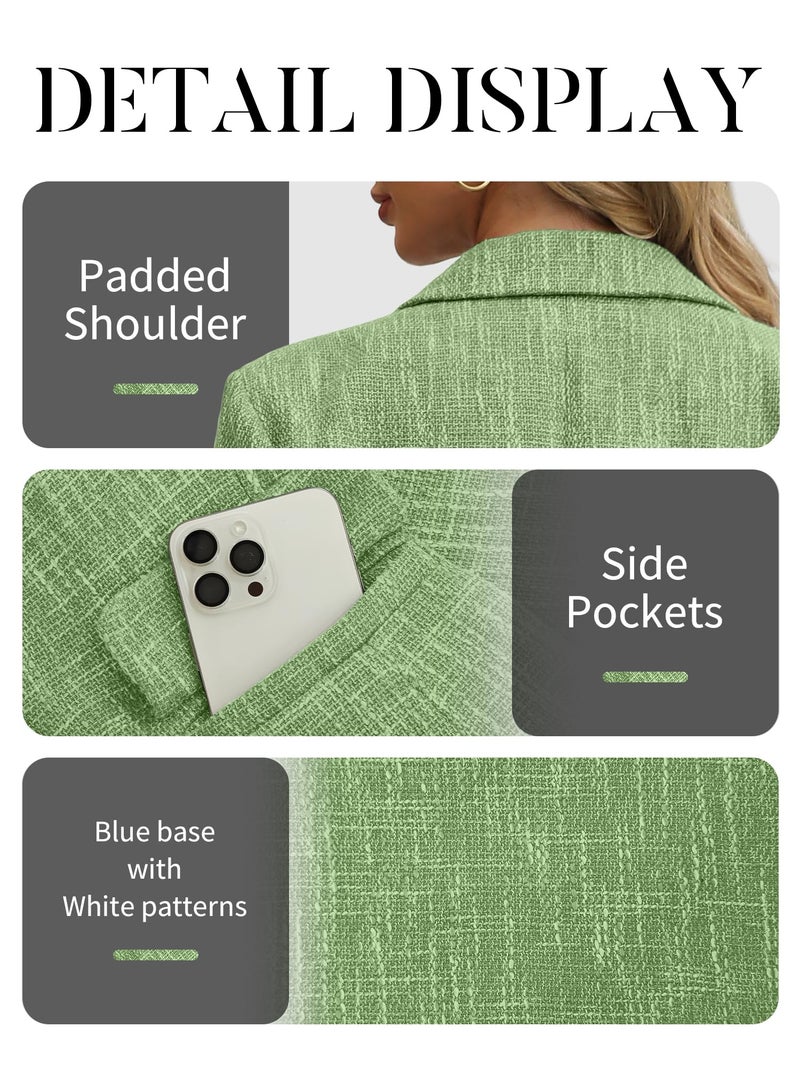 ELLEVEN Womens Tweed Blazers Business Casual Long Sleeve Double Breasted Bottons Jackets Work Suit Slim Fit Dressy Elegant Pockets Plaid Blazer Padded Shoulder Spring Fall Winter Grass Green Large - Image 5