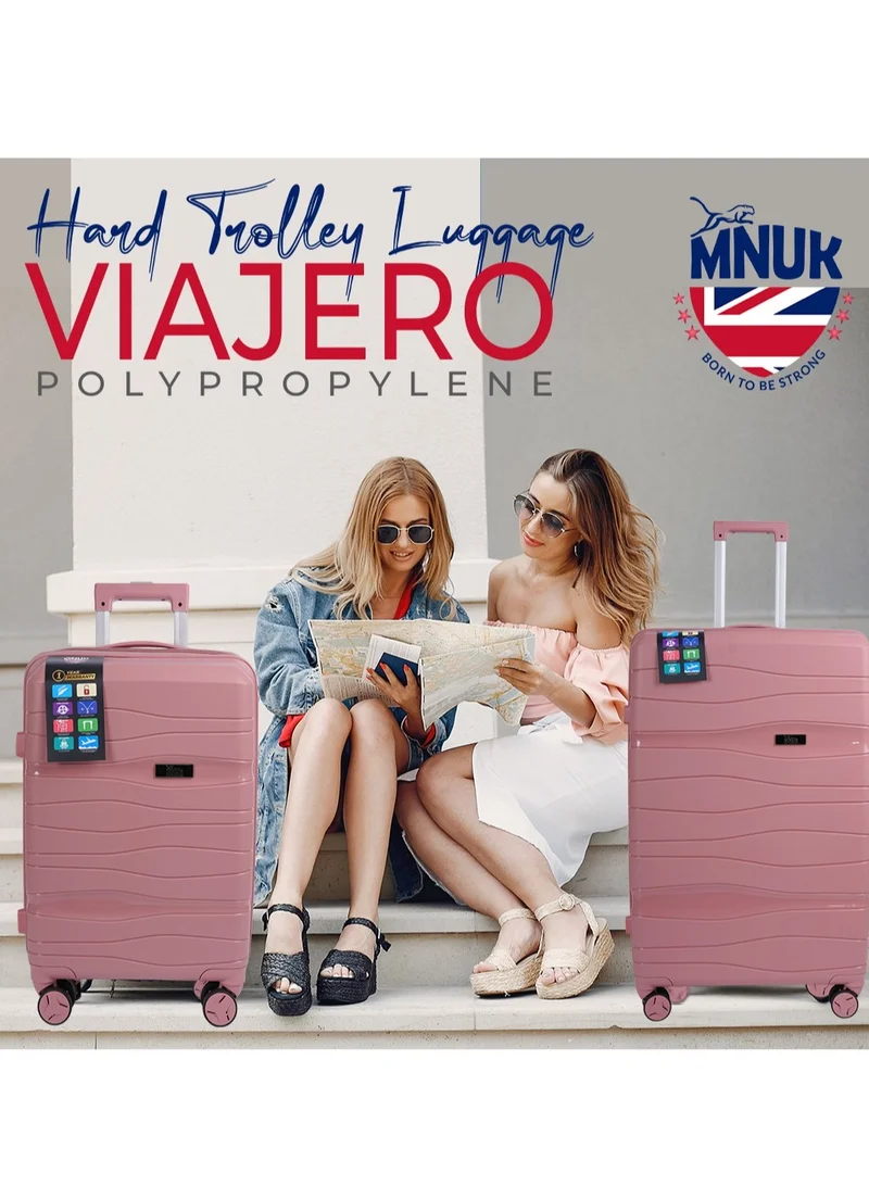 MNUK Viajero Set of 2 Luggage | PP Material Hard-side Smooth and comfortable Luggage Trolley with TSA Lock | Double 360° 4 Wheeler| Cabin, Large| Pink