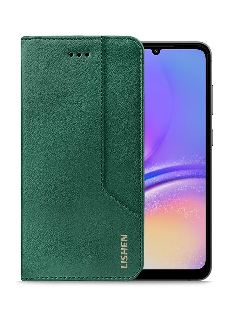 Lishen Stylish Premium Leather Magnetic Closure Flip Stand Case Cover for Samsung Galaxy A05s  – Emerald Green  - Image 1