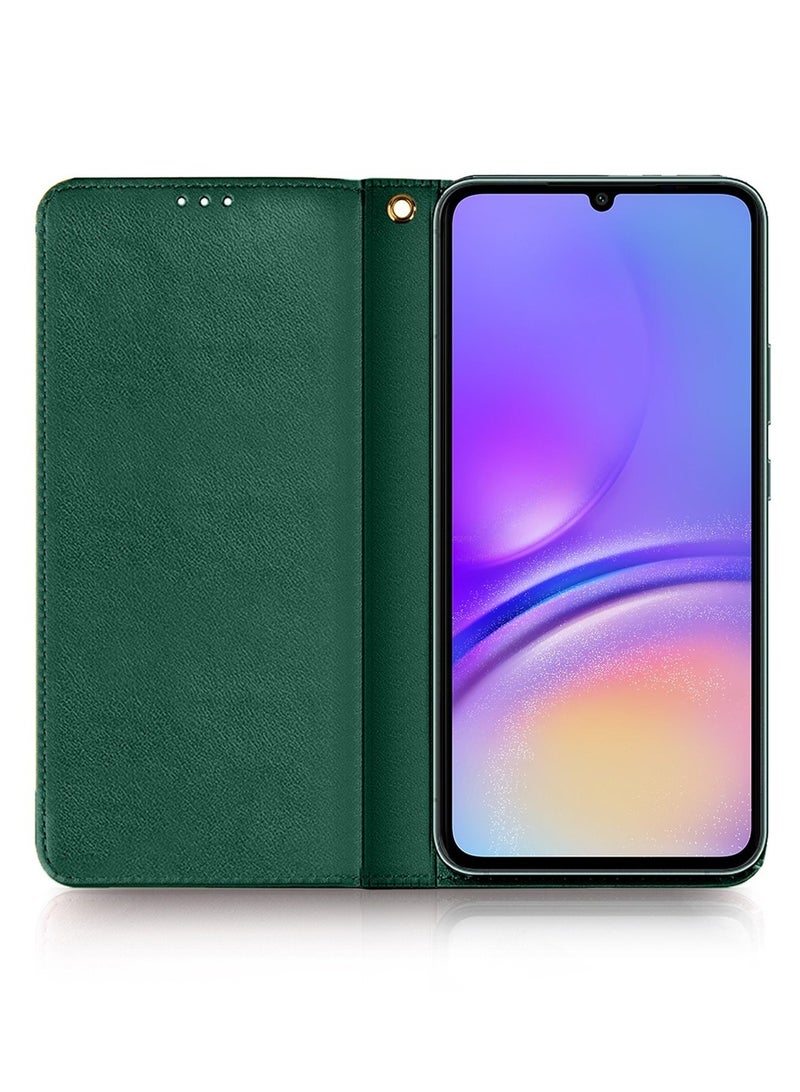 Lishen Stylish Premium Leather Magnetic Closure Flip Stand Case Cover for Samsung Galaxy A05s  – Emerald Green  - Image 2