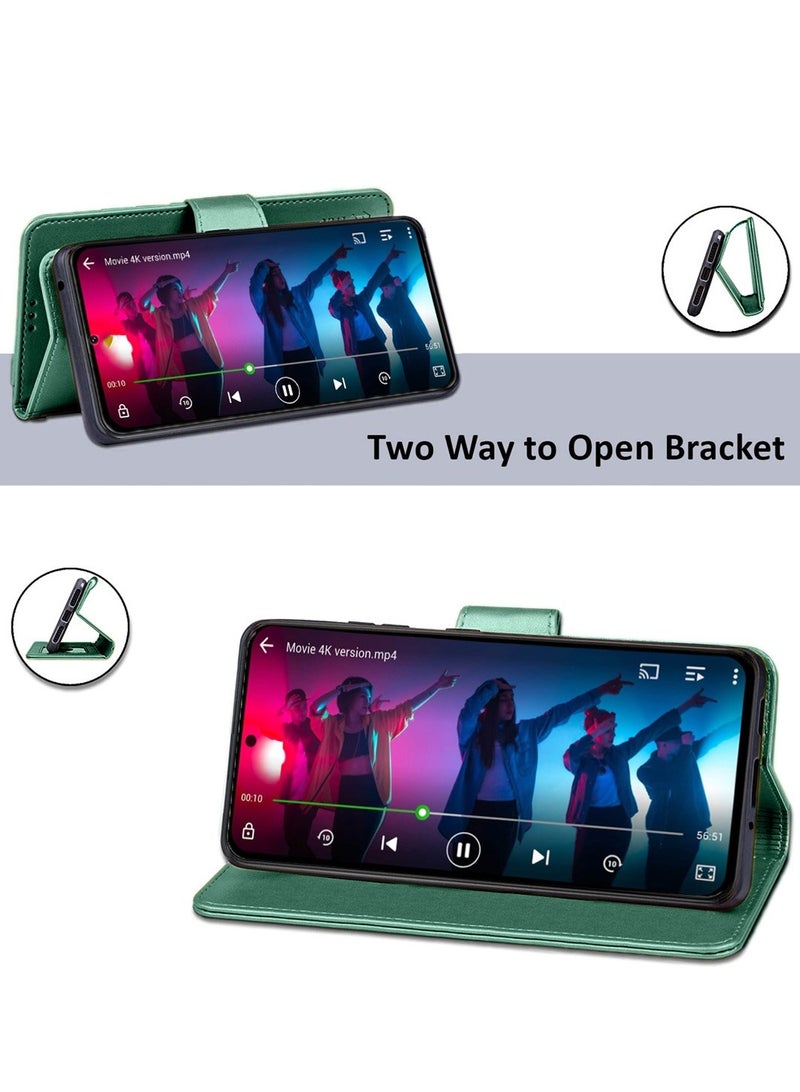 Lishen Stylish Premium Leather Magnetic Closure Flip Stand Case Cover for Samsung Galaxy A05s  – Emerald Green  - Image 4