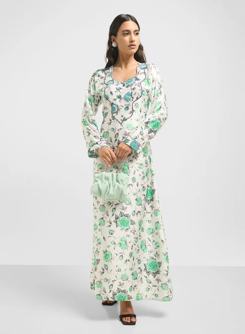ARABIAN CLOSET Embellished Belted Jalabiya