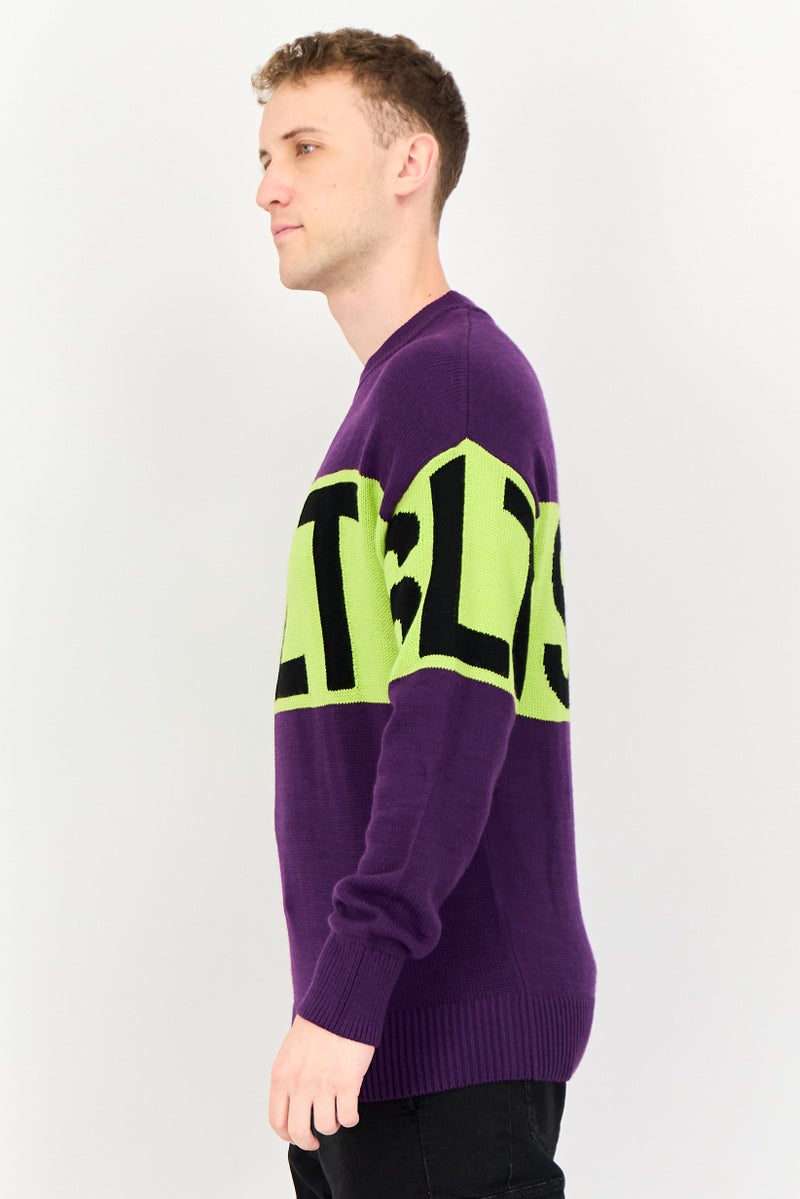 Selected Homme Men Crew Neck Graphic Print Sweater, Purple - Image 2