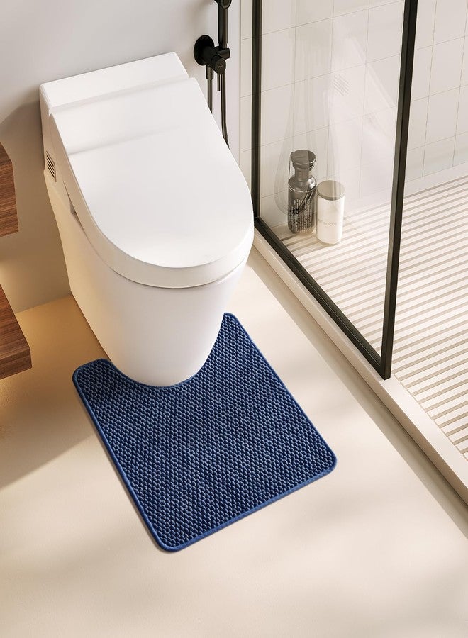 TYUU Chenille Bath Rug Description Hide U Shape Non Slip Super Absorbent Washable Thin Quick Dry Low Pile Mat Navy Blue 20"x24" - Image 1