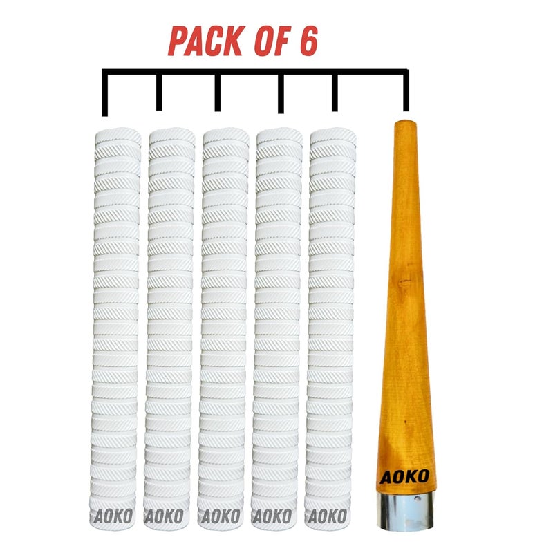 AOKO قبضات مطاطية بيضاء ناعمة مريحة 5 لتحسين امتصاص الصدمات 1 مخروط قبضه لملحقات مقبض مضرب الكريكيت (عبوة من 6) - Image 2