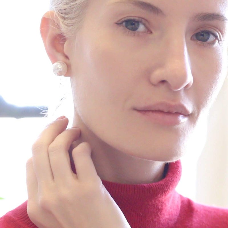 Humble Chic NY Large Pearl Earrings for Women Studs - Big Faux White Pearl Stud Earrings for Women, Oversized 14mm Fake Statement Fashion Jewelry for Brides, Bridesmaids or Prom, Hypoallergenic - Image 5