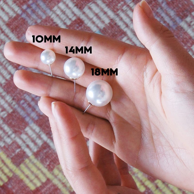 Humble Chic NY Large Pearl Earrings for Women Studs - Big Faux White Pearl Stud Earrings for Women, Oversized 14mm Fake Statement Fashion Jewelry for Brides, Bridesmaids or Prom, Hypoallergenic - Image 4