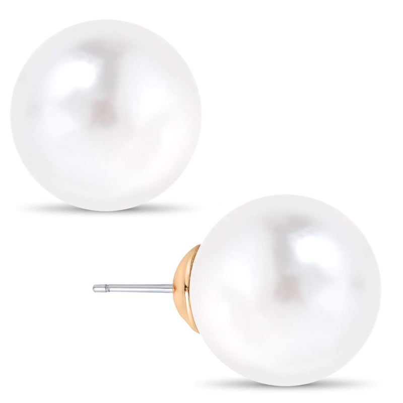Humble Chic NY Large Pearl Earrings for Women Studs - Big Faux White Pearl Stud Earrings for Women, Oversized 14mm Fake Statement Fashion Jewelry for Brides, Bridesmaids or Prom, Hypoallergenic - Image 1