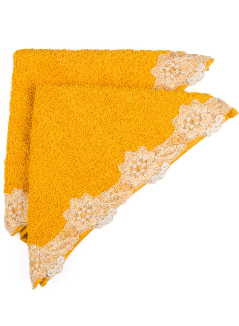 Notte Bianca Gold 5 Pc Towel Set With Italian  Lace 1Mat 70X50 For The Floor +2 Face 30X30+1 Hand 40X80+1 Bath 60X130 Soft  Excellentabsorbing  Made In Italy Its Good As A Gift As Well - Image 5
