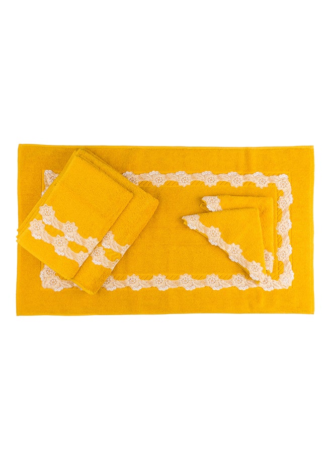 Notte Bianca Gold 5 Pc Towel Set With Italian  Lace 1Mat 70X50 For The Floor +2 Face 30X30+1 Hand 40X80+1 Bath 60X130 Soft  Excellentabsorbing  Made In Italy Its Good As A Gift As Well - Image 1