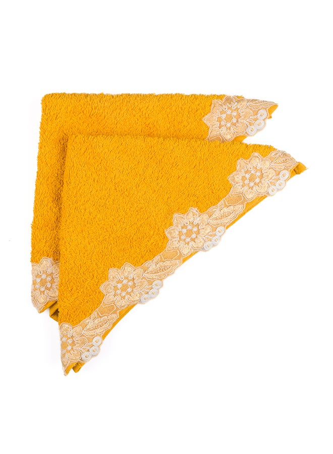 Notte Bianca Gold 5 Pc Towel Set With Italian  Lace 1Mat 70X50 For The Floor +2 Face 30X30+1 Hand 40X80+1 Bath 60X130 Soft  Excellentabsorbing  Made In Italy Its Good As A Gift As Well - Image 4
