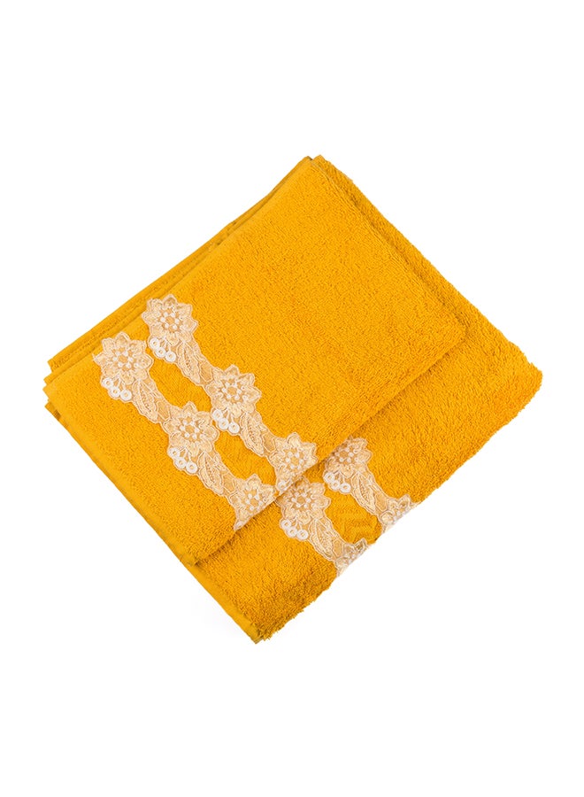 Notte Bianca Gold 5 Pc Towel Set With Italian  Lace 1Mat 70X50 For The Floor +2 Face 30X30+1 Hand 40X80+1 Bath 60X130 Soft  Excellentabsorbing  Made In Italy Its Good As A Gift As Well - Image 3