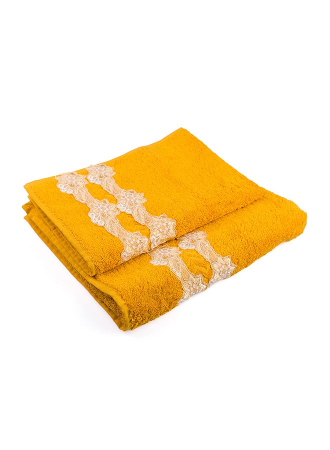 Notte Bianca Gold 5 Pc Towel Set With Italian  Lace 1Mat 70X50 For The Floor +2 Face 30X30+1 Hand 40X80+1 Bath 60X130 Soft  Excellentabsorbing  Made In Italy Its Good As A Gift As Well - Image 2