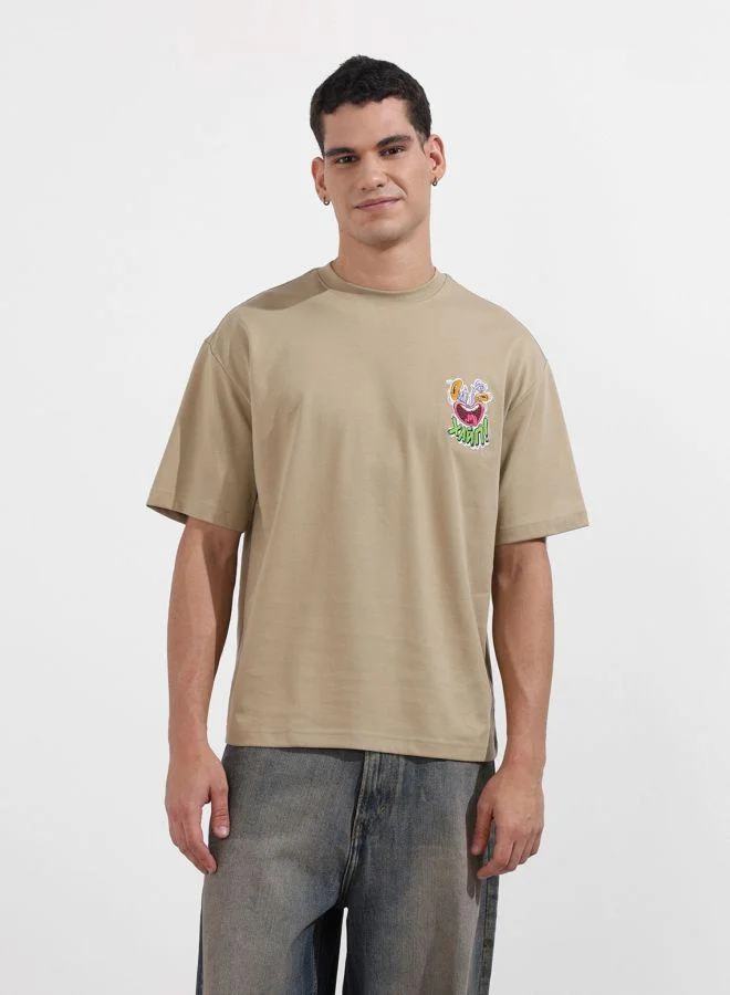 شركة المرآب الهندية Men Relaxed Fit Graphic Printed Crew Neck Half Sleeves T-Shirt