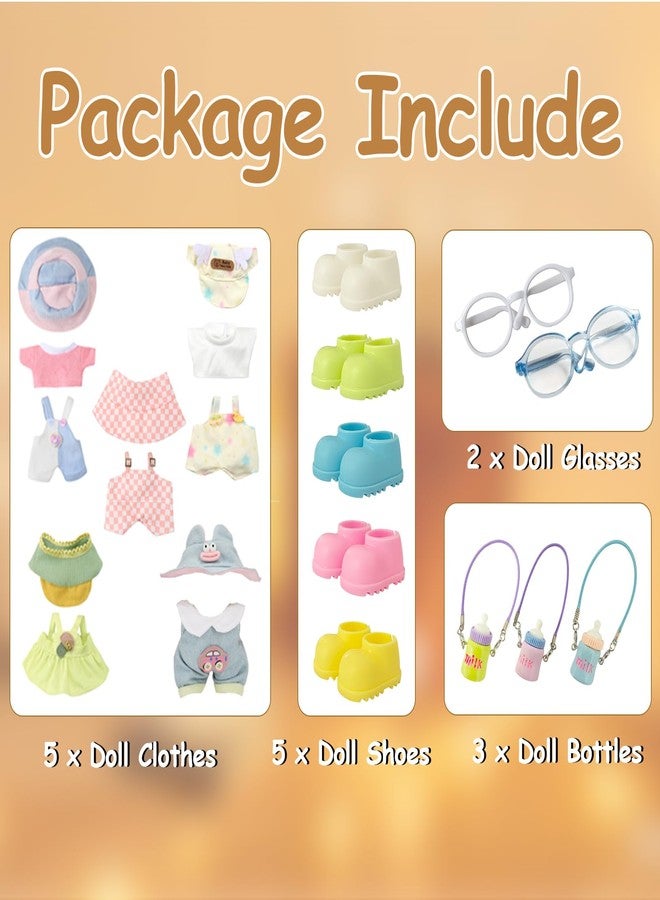 Ezcora Macaron Style Doll Clothes Set for 17cm Dolls, Include 5 Outfits with Hats, Shoes, Glasses and Mini Bags, Cute Dress Up Outfit for Doll Display, (No Dolls) (Macaron Style) - Image 2