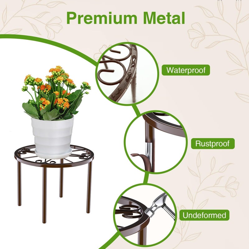 bussdis 1 PCS Plant Stand,-Heavy Duty Metal Stand Decorates Plants, Anti-Rust Flower Pot Stand, Round Plant Rack for Room Indoor and Outdoor Courtyard,Gardens, Brown. - Image 4