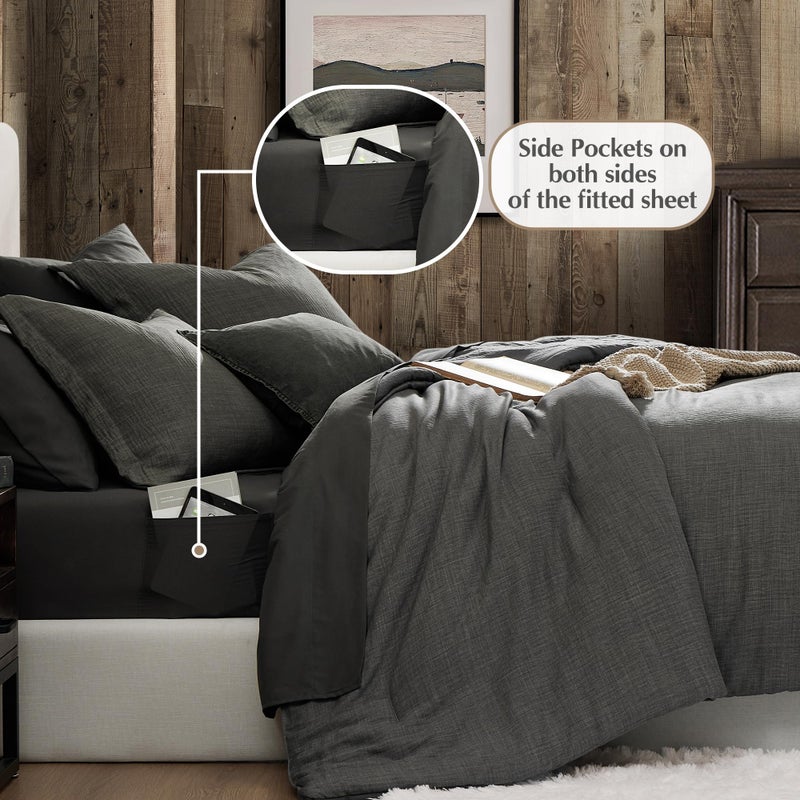 Geniospin King Size Comforter Set- 7 Piece Grey Textured King Bedding Set, Soft Solid Bed in a Bag for All Season, King Comforter Set with Sheets(Grey,102''x90'') - Image 5