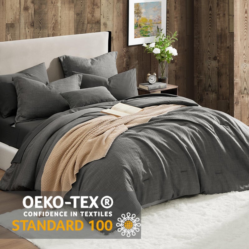 Geniospin King Size Comforter Set- 7 Piece Grey Textured King Bedding Set, Soft Solid Bed in a Bag for All Season, King Comforter Set with Sheets(Grey,102''x90'') - Image 2