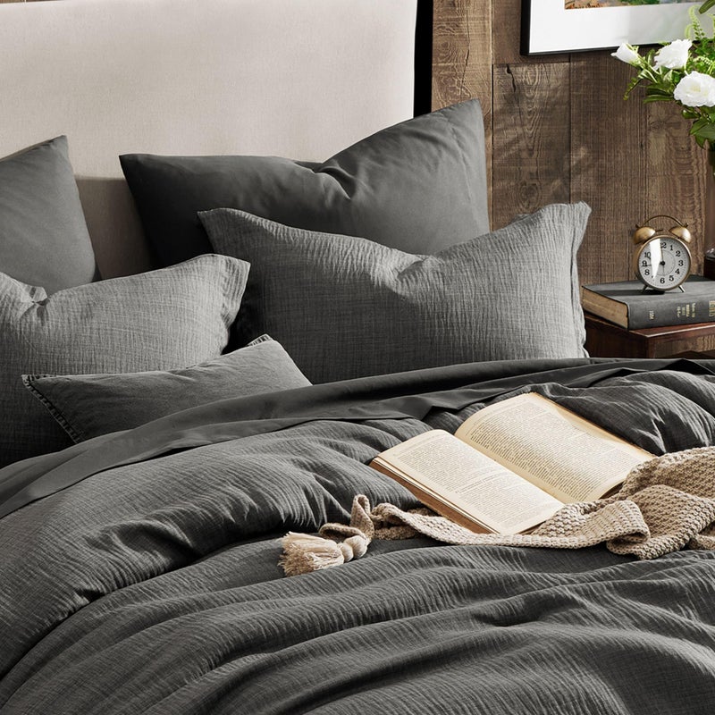 Geniospin King Size Comforter Set- 7 Piece Grey Textured King Bedding Set, Soft Solid Bed in a Bag for All Season, King Comforter Set with Sheets(Grey,102''x90'') - Image 4