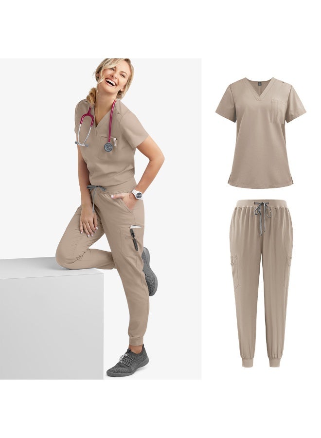 NIBEMINENT Multicolour Jogger Suits Doctor Nursing Uniforms Short Sleeve V-neck Tops Pocket Pants Nurse Scrubs Set Medical Clinical Clothes - Image 1