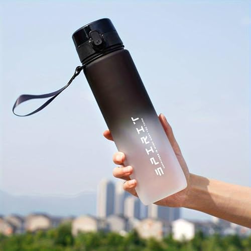 HSR Portable Leakproof Bpa Free Plastic Motivational Water Bottle for Men & Women Perfect for Travel, Gym, Office, Sports, hiking, cycling Water Bottle (1 L) Black and White - Image 1