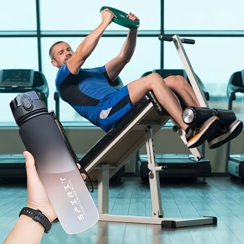 HSR Portable Leakproof Bpa Free Plastic Motivational Water Bottle for Men & Women Perfect for Travel, Gym, Office, Sports, hiking, cycling Water Bottle (1 L) Black and White - Image 2