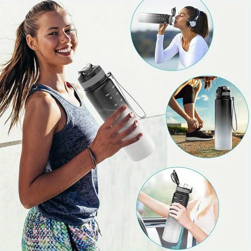 HSR Portable Leakproof Bpa Free Plastic Motivational Water Bottle for Men & Women Perfect for Travel, Gym, Office, Sports, hiking, cycling Water Bottle (1 L) Black and White - Image 4