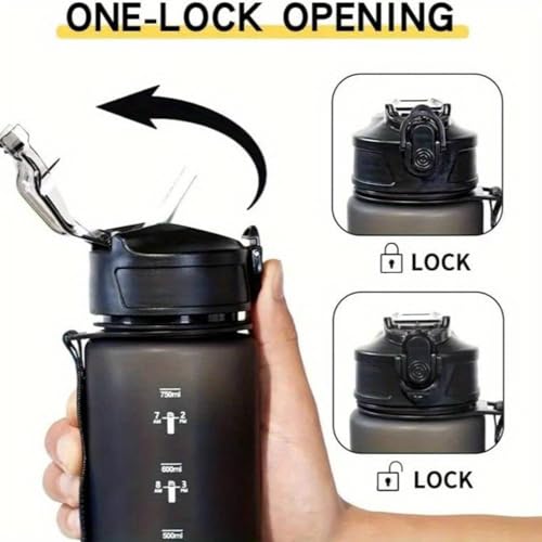 HSR Portable Leakproof Bpa Free Plastic Motivational Water Bottle for Men & Women Perfect for Travel, Gym, Office, Sports, hiking, cycling Water Bottle (1 L) Black and White - Image 5