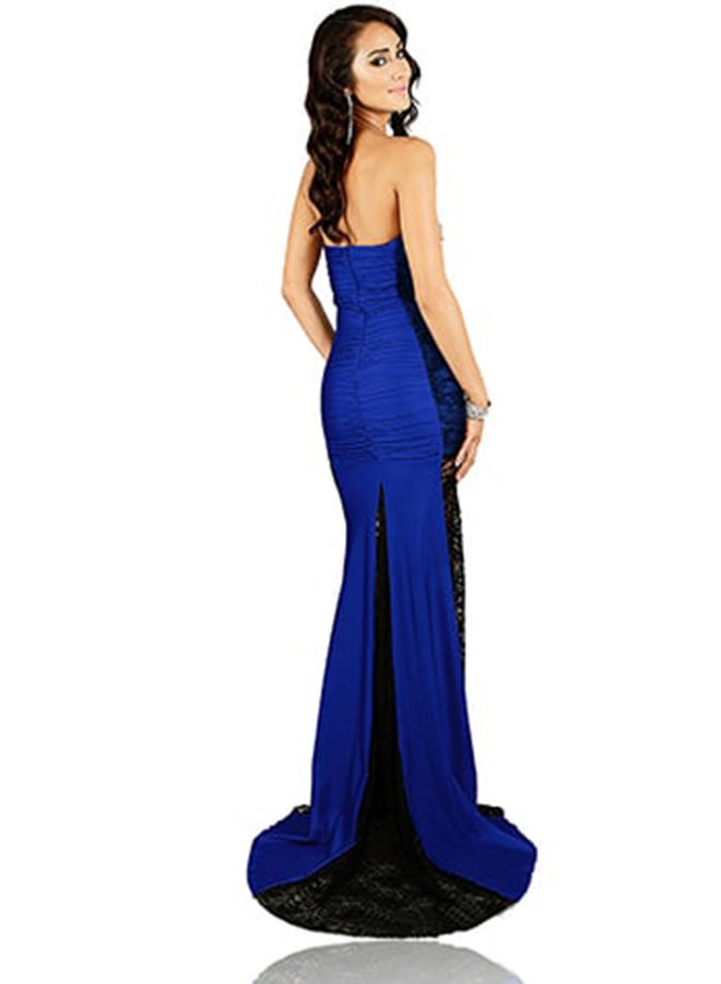 FG WOMEN`S LONG BLACK SATIN DRESS WITH LACE - Image 2