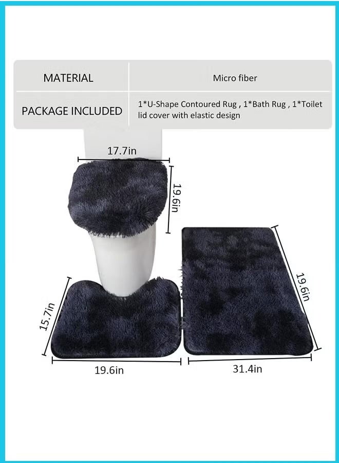 XiuWoo Bathroom Rugs Sets 3 Piece,U-Shaped Toilet Floor Mat +Non Slip Rugs +Toilet Lid Cover Mat Non-Slip Bathroom Shower Mat Toilet Seat Cover Area Floor Rug for Tub Contour Mat and Toilet Lid Cover, Machine Washable, Super Soft Microfiber & Non Slip Bath Rugs with Rubber Backing Solid Grey - Image 2