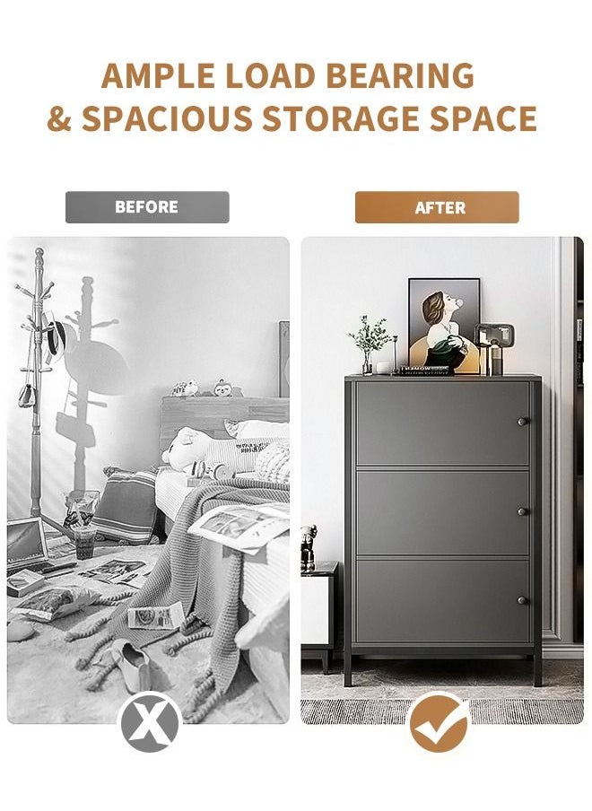 HomarKet - Three Layer Storage Cabinet Freestanding Sideboard with Double Doors Modern Wooden Sideboard Black Side Cabinets for Bedroom Living Room Kitchen Office and Hallway - Image 1