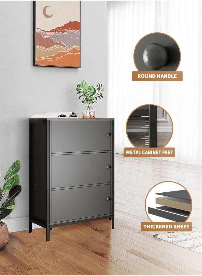 HomarKet - Three Layer Storage Cabinet Freestanding Sideboard with Double Doors Modern Wooden Sideboard Black Side Cabinets for Bedroom Living Room Kitchen Office and Hallway - Image 1
